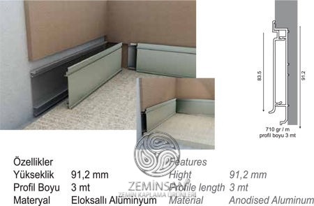 PVC alüminyum süpürgelik şık otel iç dekorasyonu